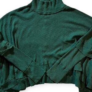 Free People Green cropped turtleneck sweater with ruffle detai